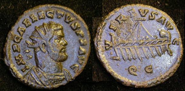 Another Allectus coin, this one with a ship on the back. THE PORTABLE ANTIQUITIES SCHEME/ THE TRUSTEES OF THE BRITISH MUSEUM/CC BY-SA 2.0