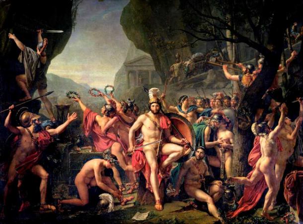 Another historic lie: While there were 300 Spartans at the Battle of Thermopylae, they were joined by thousands of allies. Leonidas at Thermopylae, painting by Jacques-Louis David, 1814 (Public Domain)