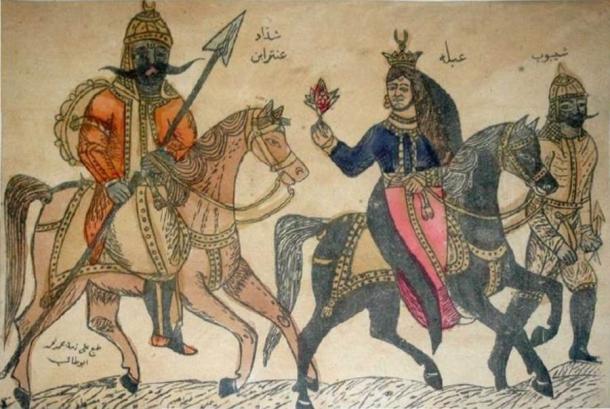Antarah ibn Shaddad (left) and his lover Abla (middle) riding horses. (Public Domain)