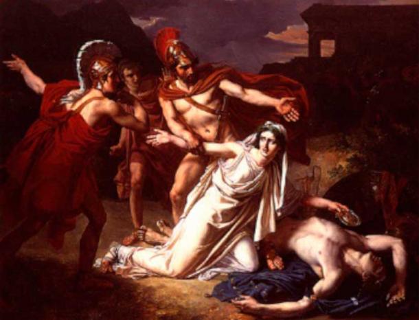 Antigone being captured and arrested for the burial of her brother Polynices (CC BY SA 3.0)