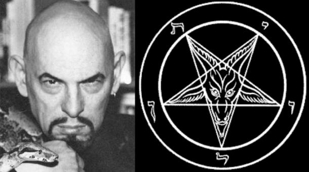 [Left] Anton Szandor LaVey, founder of the Church of Satan. [Right]The Sigil of Baphomet: an emblem of the Church of Satan (Gustavo89/CC BY-SA 3.0)