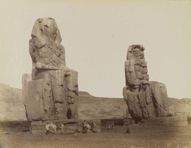 Antonio Beato, Colossi of Memnon, Egypt, 19th century. Brooklyn Museum.