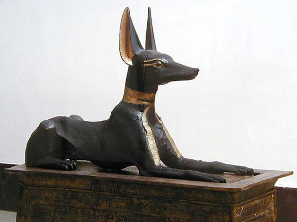 Anubis depicted as a jackal in the tomb of Tutankhamen (public domain)