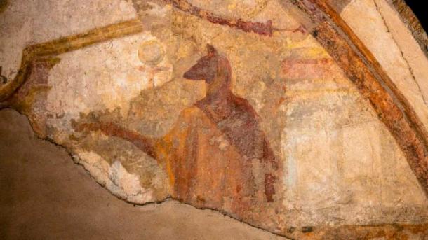 Anubis, the Egyptian god of death and the afterlife, is also depicted within the Roman frescoes at the Baths of Caracalla. (Fabio Caricchia / Soprintendenza Speciale di Roma)