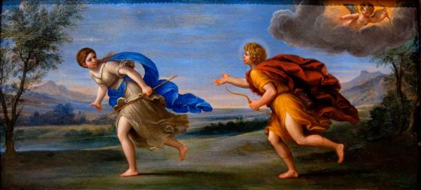 Apollo chasing Daphne, painting by Francesco Albani, circa 1615 (Public Domain)