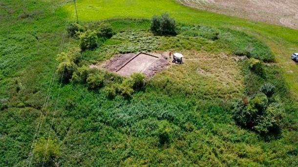 Archaeological site in Woźniki, bird’s-eye view. (Institute of Archeology of the University of Lodz)