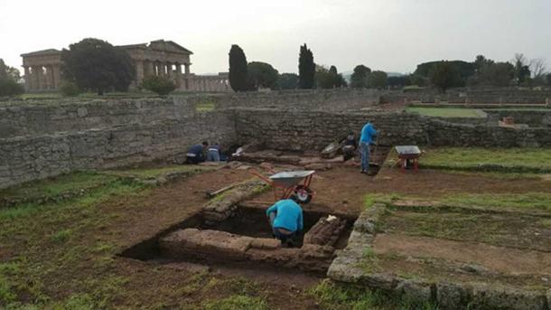Archaeologists excavating a structure which is believed to date from when the settlement of Poseidonia was founded in southern Italy.