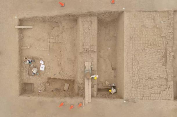 Arial view of the site where remains of what is believed to be wealthy members of the Chimu civilization, a pre-Inca society in Trujillo, Peru. (Peru's Ministry of Culture)