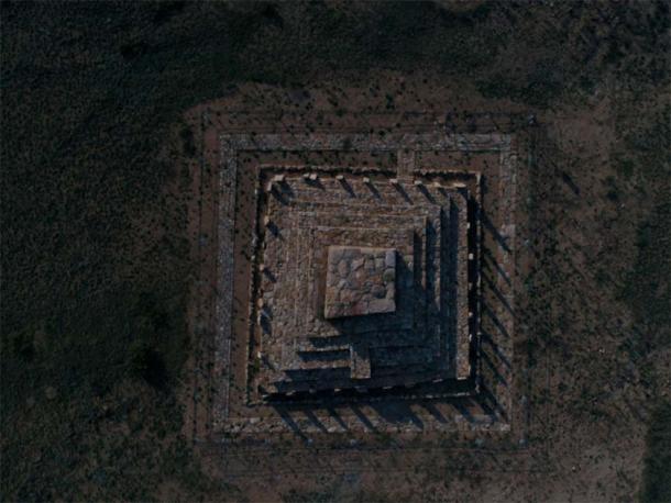 Ariel view looking down on the mausoleum. (Dr. Aibar Kassenali/TRT Haber)