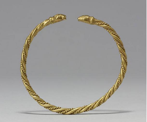 Arm rings or armlets made by twisting thick and thin rods of gold or silver were common during the Viking period, when wealth was literally worn on one's sleeves. Arm rings, the portable savings accounts of the Vikings, would be collected, exchanged, or hacked up to provide weighed amounts of gold to purchase goods. 9th century. 