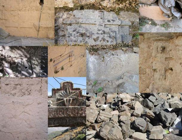 Artifacts of unknown origin at Girinagar. Note the two pieces of the old temple. (Author provided)