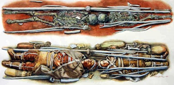 Artist’s reconstruction of one of the Sunghir burials. Illustration © Libor Balák