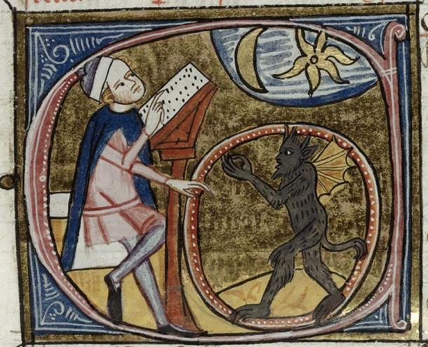 Astrologer and demon. British Library, Royal 6 E VI/2, f. 396v