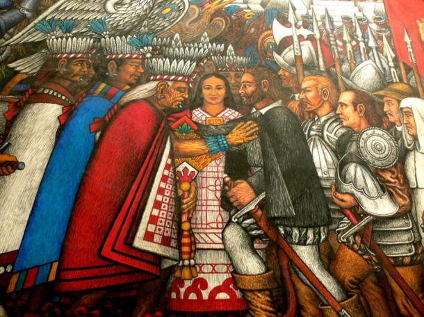 Aztec nemesis of Tlaxcala become allies with Spanish Conquistador thanks to La Malinche. 