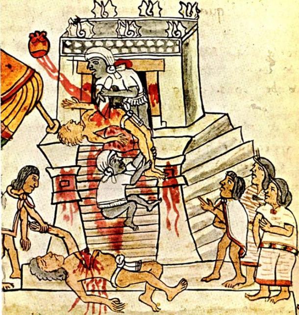 Aztec ritual human sacrifice portrayed in the Codex Magliabechiano. (Public Domain)