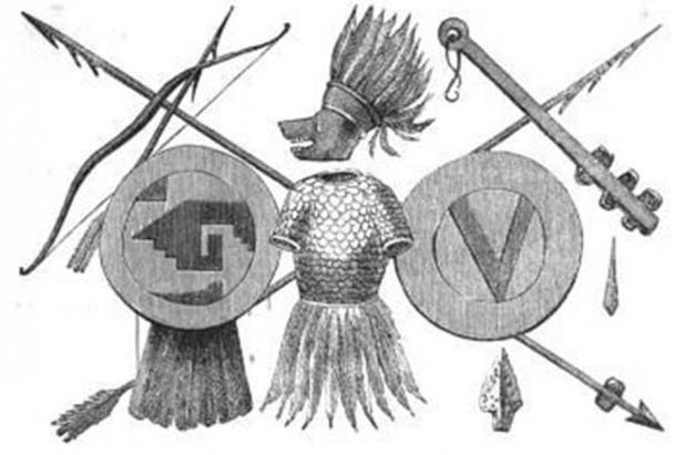 Aztec warrior dress and Aztec weapons. (Brantz Mayer / Public domain)