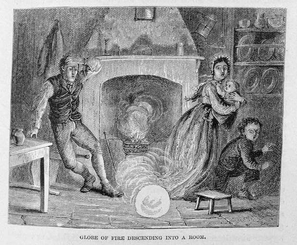 Ball lightning entering via the chimney (1886). (Srbauer / Public domain)