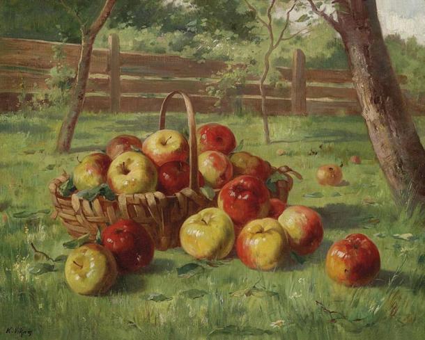 The Basket of Plenty would multiply its contents, providing food for one hundred men. ‘Apfelernte’ by Karl Vikas