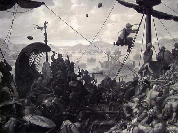 The Battle of Hafrsfjord by Ole Peter Hansen Balling, 1870.
