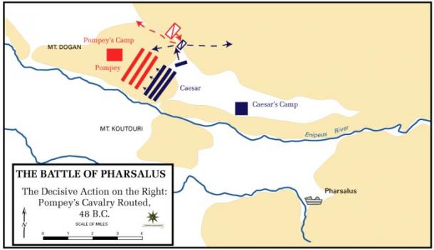 Mark Antony commanded the left wing of Caesar's army at the Battle of Pharsalus, the decisive battle of Caesar's civil war