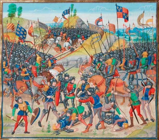 The Battle of Auray in 1364 was the decisive confrontation that ended the War of Breton Succession. 15th century painting by Loyset Liédet (Public Domain)