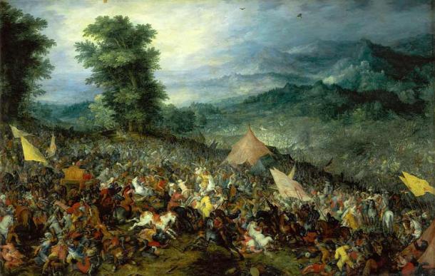 La batalla de Gaugamela, librada en las llanuras alrededor de Erbil, por Jan Brueghel el Viejo. (Dominio publico)