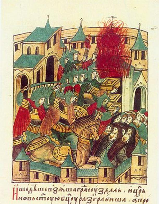 Batu Khan’s army sacking the city of Suzdal in 1238 in Russia