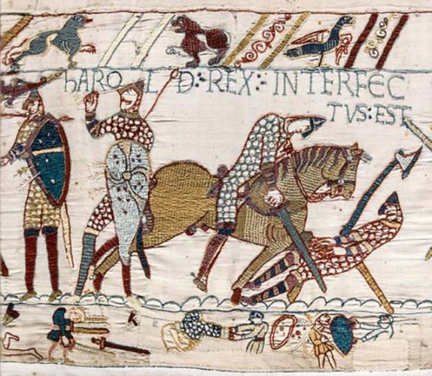 Bayeux Tapestry - Scene 57: the death of King Harold at the Battle of Hastings. (Public Domain)