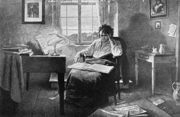 Beethoven representado en un libro de biografías de compositores famosos de A. Ilinskiy en 1904. (wowinside/Adobe Stock)