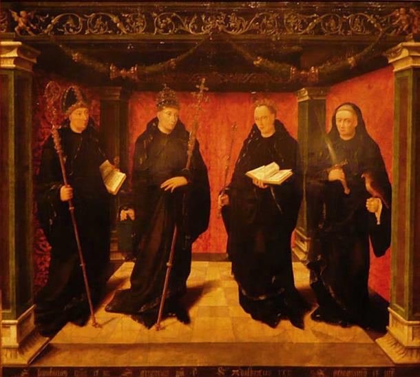 The Benedictine saints Bonifatius, Gregorius the Great, Adelbertus of Egmond and priest Jeroen van Noordwijk. 