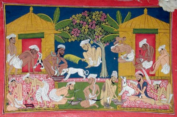 Bhang eaters in India, circa 1790. Bhang is an edible preparation of marijuana native to the Indian subcontinent. It has been used in food and drink as early as 1000 BC by Hindus in ancient India. (Public Domain)
