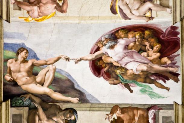 Œuvre d'art de la Renaissance biblique - "Création d'Adam" de Michel-Ange, Chapelle Sixtine, Rome.  (crédo / stock Adobe)
