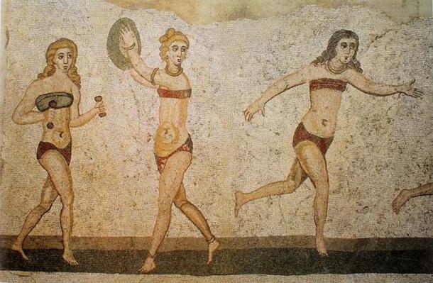 Bikini Girls Mosaic, Villa del Casale, Piazza Armerina, Sicily, Italy. The history of ‘bras’ goes way back. (Public Domain)