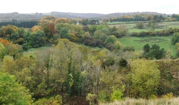 View overlooking Birdlip, Gloucestershire, where three ancient Celtic graves were found that may belong to Queen Boudicca and her two daughters