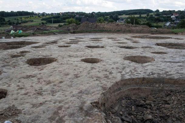 The Biskupice dig site in Poland where the ancient artifacts and the horned face image were discovered. (Lukasz Gagulski / Science in Poland)