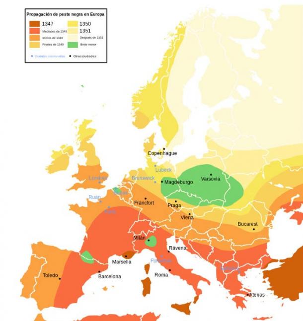 Incidence of the Black Death epidemic in mid-fourteenth century Europe
