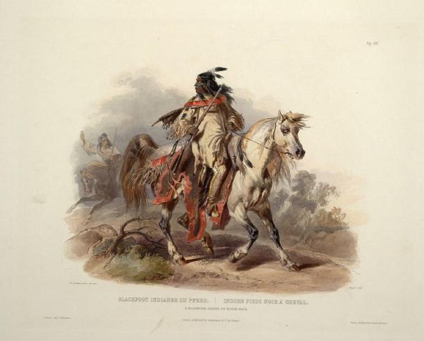 Blackfoot Indian on horseback (Public Domain)