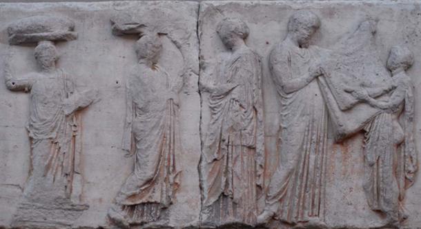 Block V of the eastern Parthenon Frieze, perhaps depicting the arrhephoroi, part of the liturgical calendar