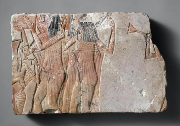 Block from Amarna showing trumpeters, from the MET Museum, # 1985.328.11. (Public Domain)