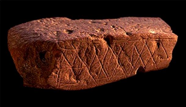 Blombos Cave geometric engravings on ochre estimated at 70,000 years old. 