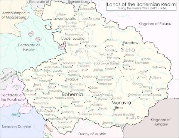 Map of the Bohemian region during the Hussite Wars (Cameron Pauley / CC BY SA 4.0)