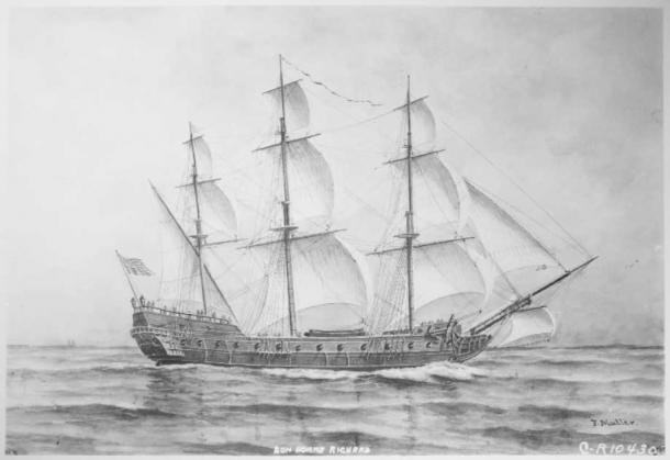 The Bonhomme Richard was lost to sea after a battle with the HMS Serapis in 1779. Its shipwreck has not been found. (Public Domain)