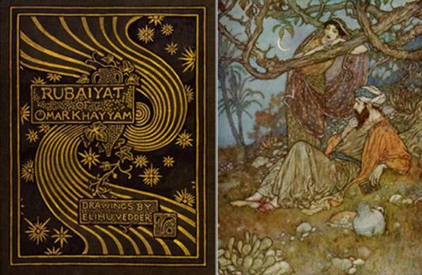 Book cover and illustration from The Rubaiyat of Omar Khayyam.