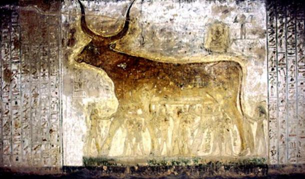A scene from the Book of the Heavenly Cow as depicted in the tomb of Seti I.