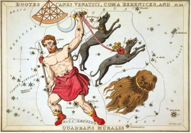 Bootes as depicted in Urania's Mirror, a set of constellation cards published in London c.1825. 