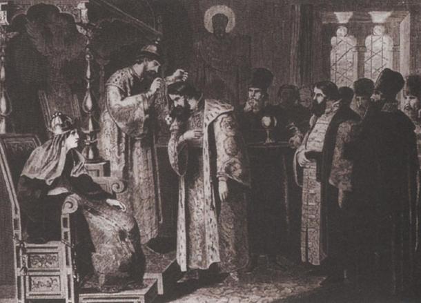 odor puts a golden chain on Boris Godunov. By Aleksey Danilovich Kivshenko.