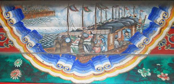 ‘Borrowing arrows with straw boats’ (草船借箭), portrait at the Long Corridor of the Summer Palace, Beijing. (Shizhao/CC BY SA 3.0)