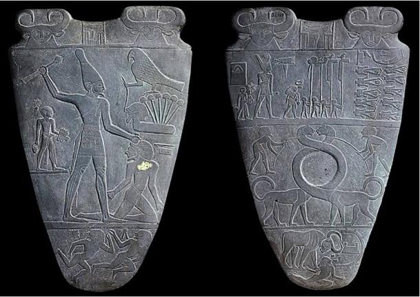 Both sides of the Narmer Palette (Public Domain)