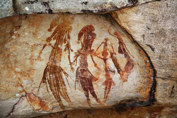 Bradshaw rock paintings found in the north-west Kimberley region of Western Australia.