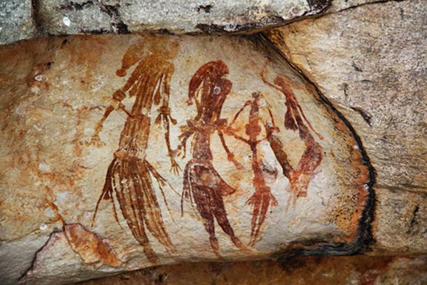 Bradshaw rock paintings found in the north-west Kimberley region of Western Australia. 